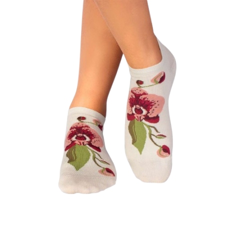 Sosete Scurte din Bambus cu Orhidee Ecru [6]