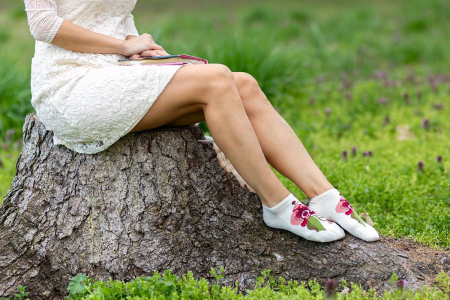 Sosete Dama - Sosete Scurte din Bambus cu Orhidee Ecru