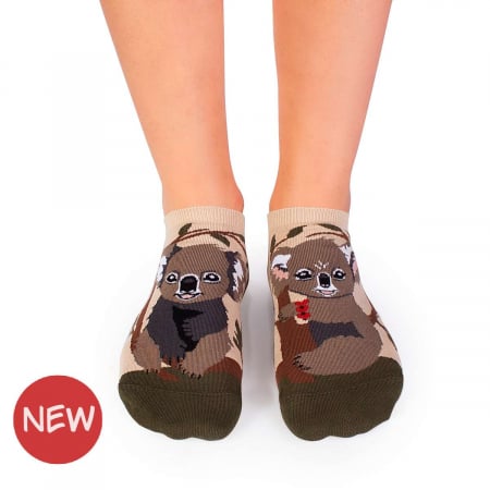 Animale - Sosete scurte din bumbac organic Arty Socks Koala Indragostite Kaki