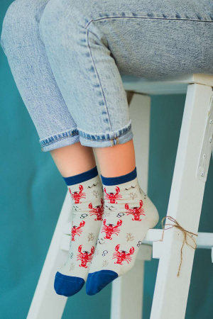 Sosete scurte barbati - Sosete scurte peste glezna bumbac organic Fine Cotton Sealife Homar Alb