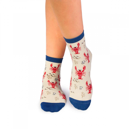 Sosete scurte barbati - Sosete scurte peste glezna bumbac organic Fine Cotton Sealife Homar Alb