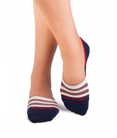 Sosete scurte copii - Sosete tip talpici INVISIBLE ORGANIC SOCKS Lines Navy Blue