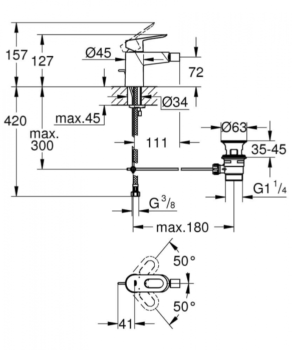 Baterie bideu Grohe BauLoop 1/2, monocomanda [2]