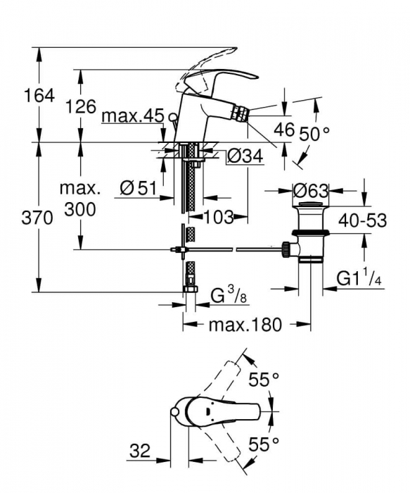 Baterie bideu Grohe Eurosmart New, monocomanda [2]