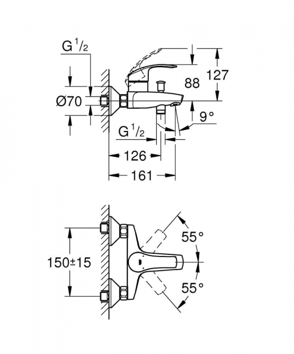 Baterie pentru cada Grohe Eurosmart New, monocomanda [2]