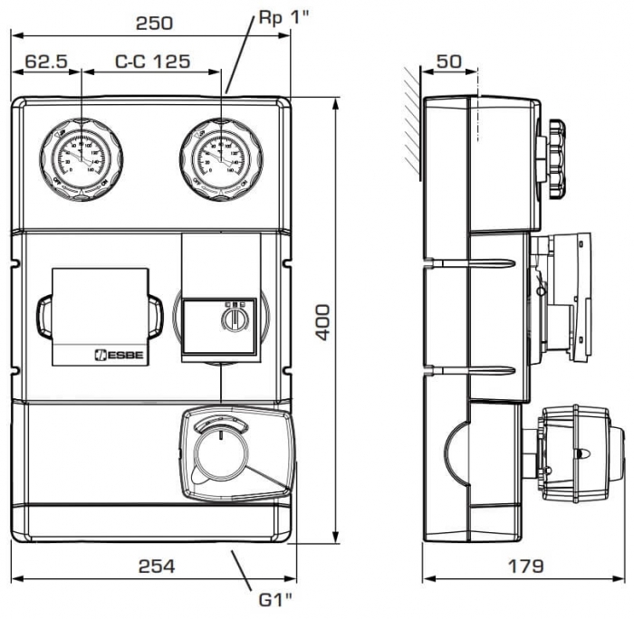 Grup de circulație cu ventil de amestec si servomotor ESBE GRA 111 - 25, 1" [2]