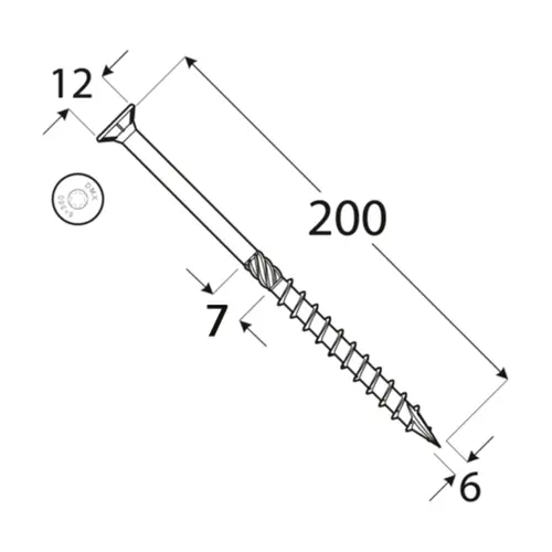 Holsurub cu cap inecat 6x200mm 100buc/pachet [2]
