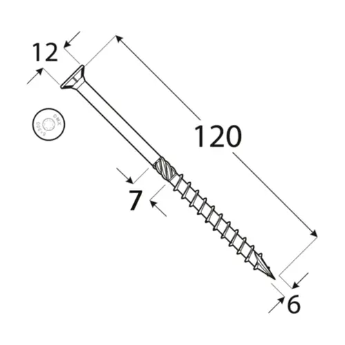 Holsurub cu cap inecat 6x120mm 100 buc/pachet [2]