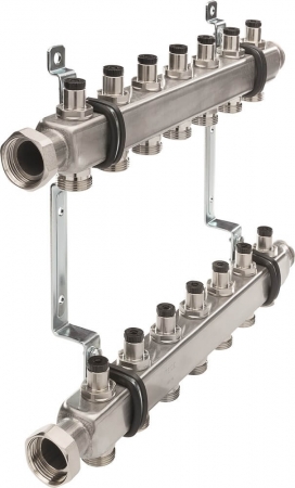Distribuitoare si accesorii - Distribuitor TECEflex SLQ rectangular, din otel, 1’’ x ¾’’, cu robineti de izolare