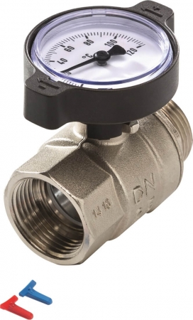 Sisteme de incalzire - Robinet cu bila din alama TECEfloor SLQ cu termometru 1" FI x 1" FE