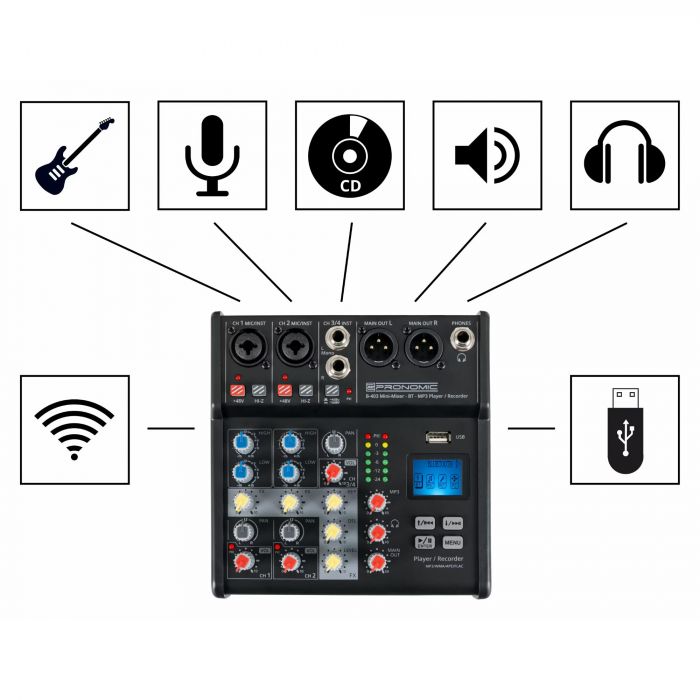 Pronomic B-403 Mini Mixer Bluetooth USB Recording [3]