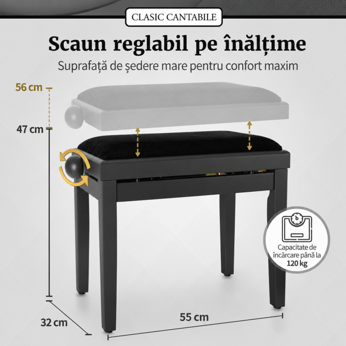 Scaun Pian Classic Cantabile Nuc Inchis Mat [3]