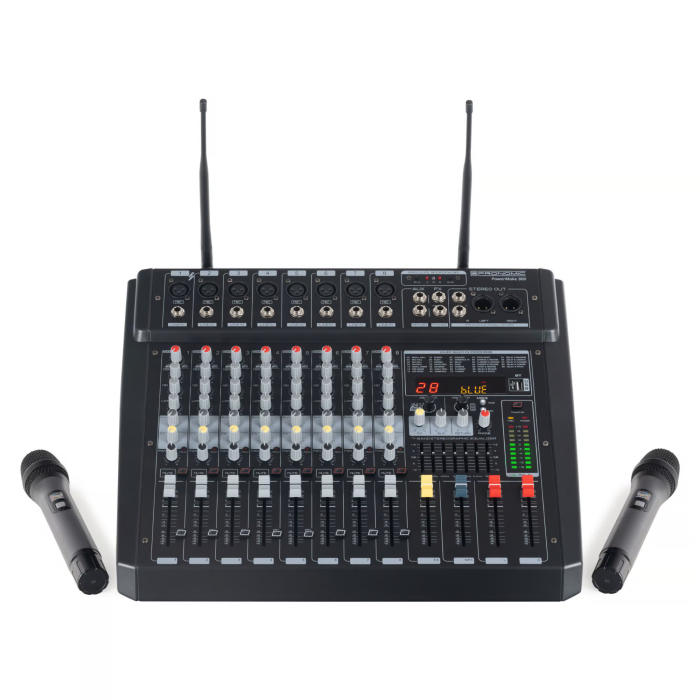 Set Mixer amplificat Pronomic Powermixer 800 + Boxe pasive McGrey SL 12-3 600+600W + cabluri + stativ [12]