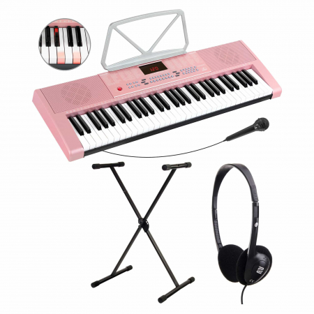 Orgi electrice - McGrey LK-6120-MIC Set pian portabil roz + stativ + casti + microfon