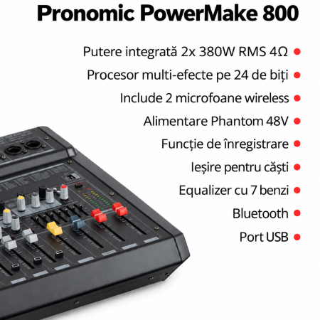 Pronomic Powermake 800 Mixer amplificat + microfoane wireless [1]