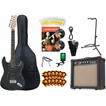 Chitara Electrica Set - Super Kit Rocktile Pro ST60-BK Chitara Electrica incl. amplificator, acordor, capodastru, curea, penele, husa, stativ