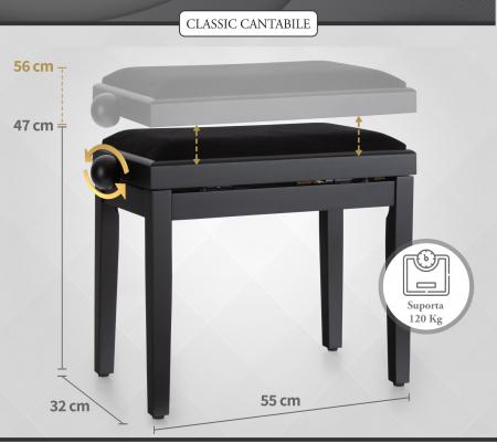 Scaun Pian Classic Cantabile Negru Mat [5]