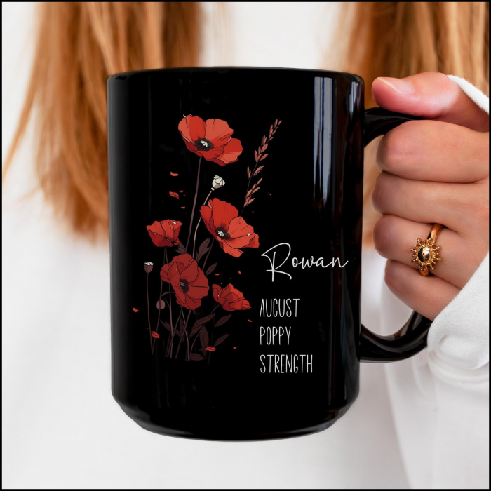 Cană personalizată neagră cu flori și nume [3]