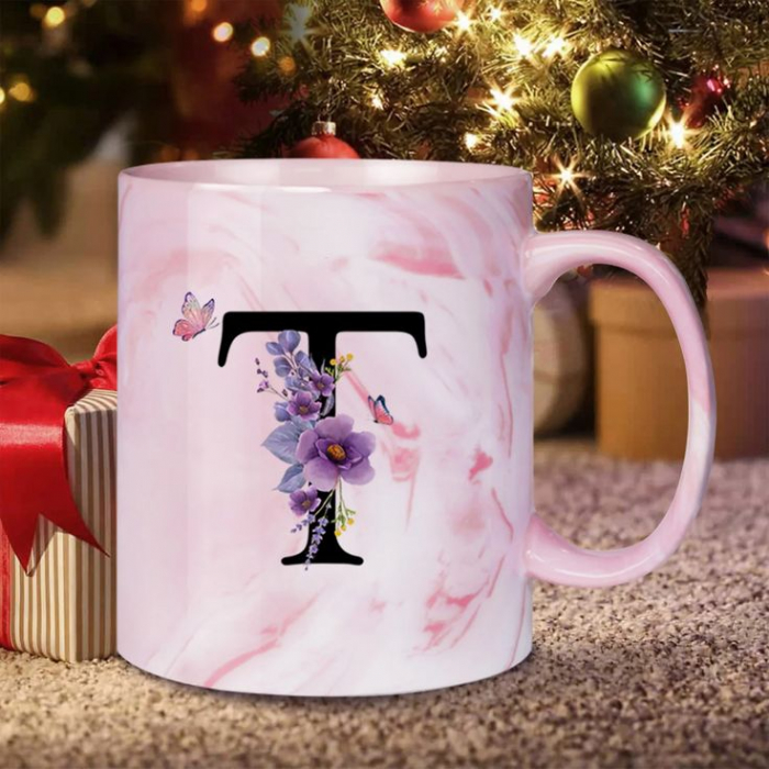 Cană personalizată cu inițială și model floral [3]