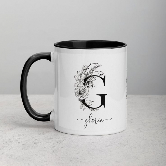 Cană personalizată cu inițială și model floral [1]