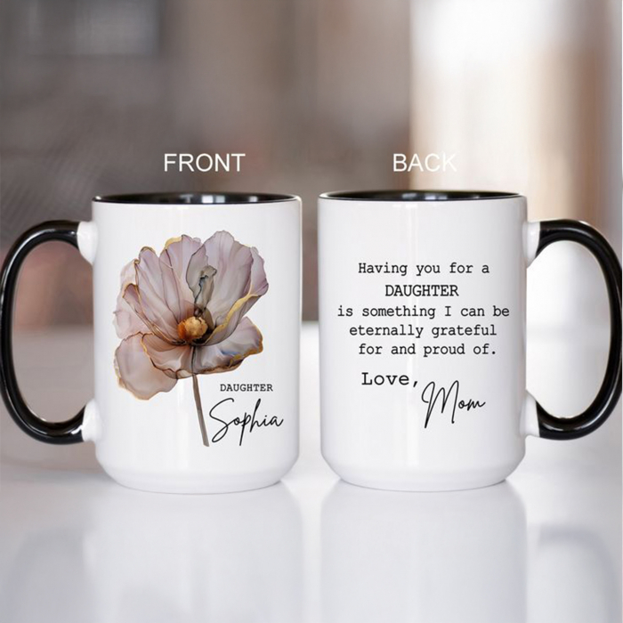 : Cană personalizată pentru fiică cu floare și mesaj emoționant [1]