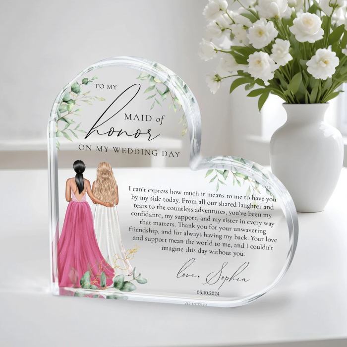 Cristal personalizat cu design floral și mesaj emoționant pentru domnișoară de onoare [2]