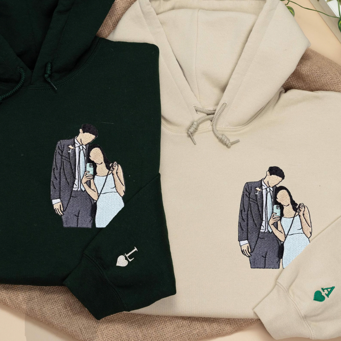 Hanorace cu broderie personalizată după poză de cuplu [3]