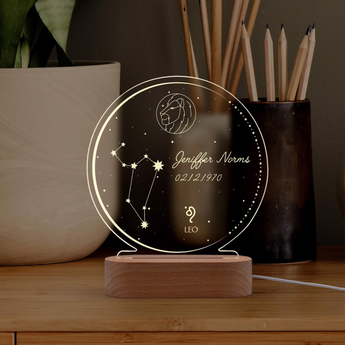 Lampă LED personalizată cu harta cerului și semnul zodiacal [3]