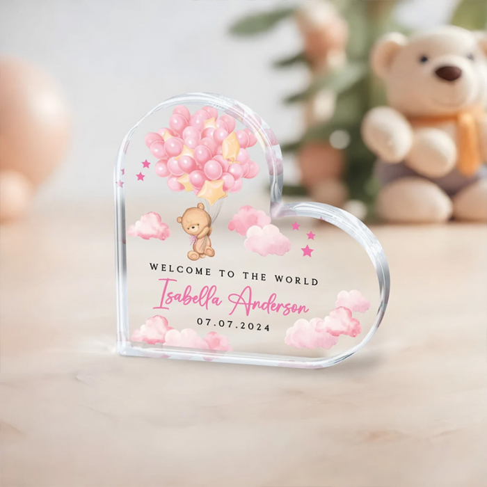 Decorațiune acrilică personalizată în formă de inimă – Cadou adorabil pentru nou-născuți [1]