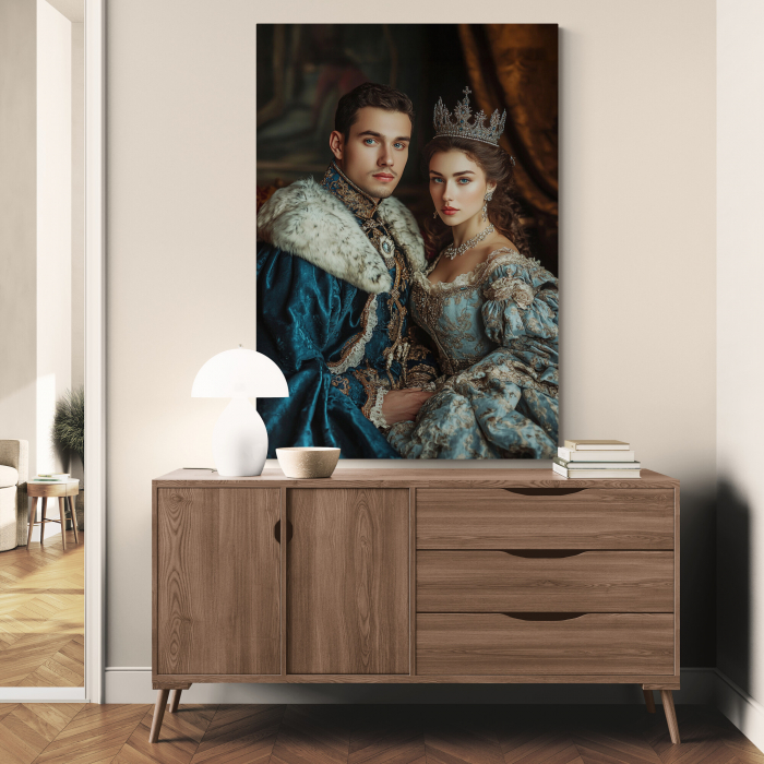 Portret Regal Personalizat – Cuplu Regal în Ținute Albastre [2]