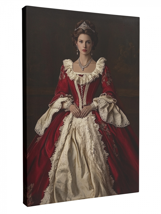 Portret Regal Personalizat – Regină în Rochie Roșie și Albă [1]