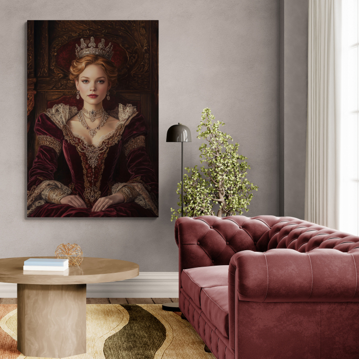 Portret Regal Personalizat – Regină în Rochie de Catifea Roșie [2]