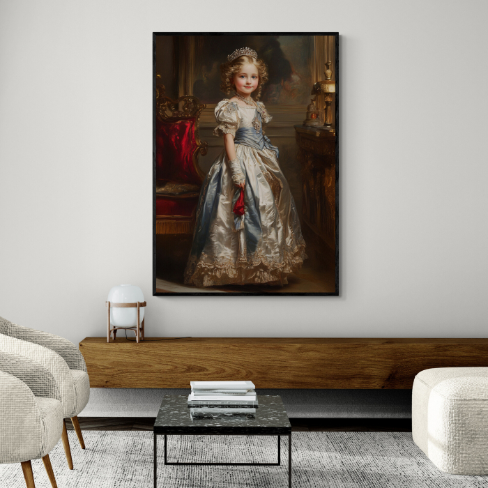 Portret Regal Personalizat – Prințesă în Rochie de Bal Alb-Albastră [2]