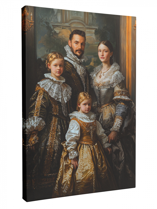 Un tablou personalizat cu o familie regală în haine de epocă, decor somptuos și atmosferă aristocratică. [1]