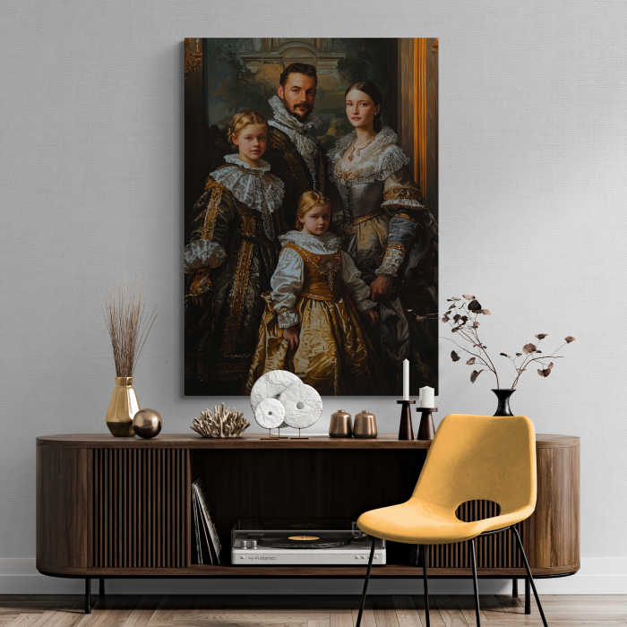 Un tablou personalizat cu o familie regală în haine de epocă, decor somptuos și atmosferă aristocratică. [2]