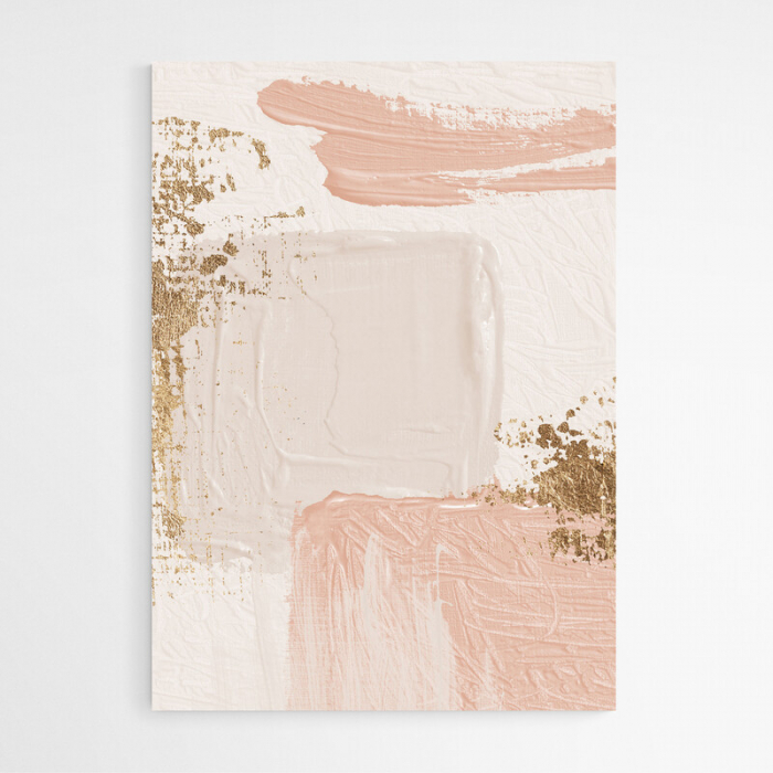 Tablouri Abstracte, print pe hartie foto Fine Art, Intaglio, set 3 postere, in tonuri de auriu, roz pal, bleumarin [3]