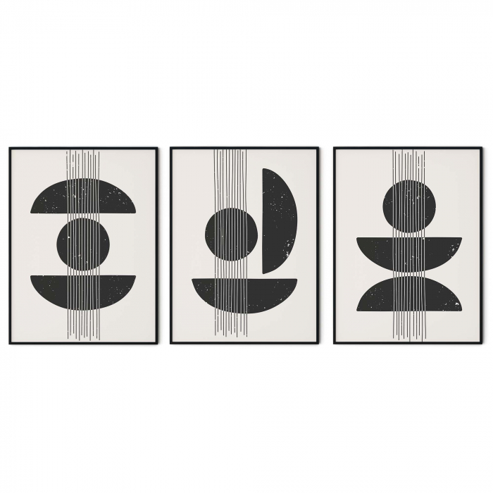 Set 3 tablouri Abstracte, print pe hartie foto Fine Art, Intaglio, postere moderne minimaliste, Alb Negru, pentru libing, birou, hol [6]