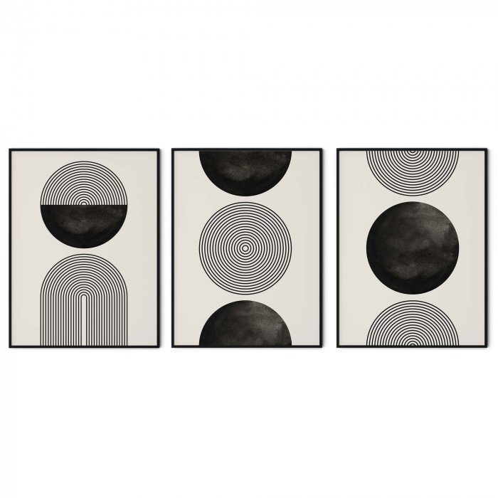 Set 3 tablouri, Intaglio, Abstracte, print pe hartie foto Fine Art, postere moderne minimaliste, Alb Negru, pentru casa, birou [6]