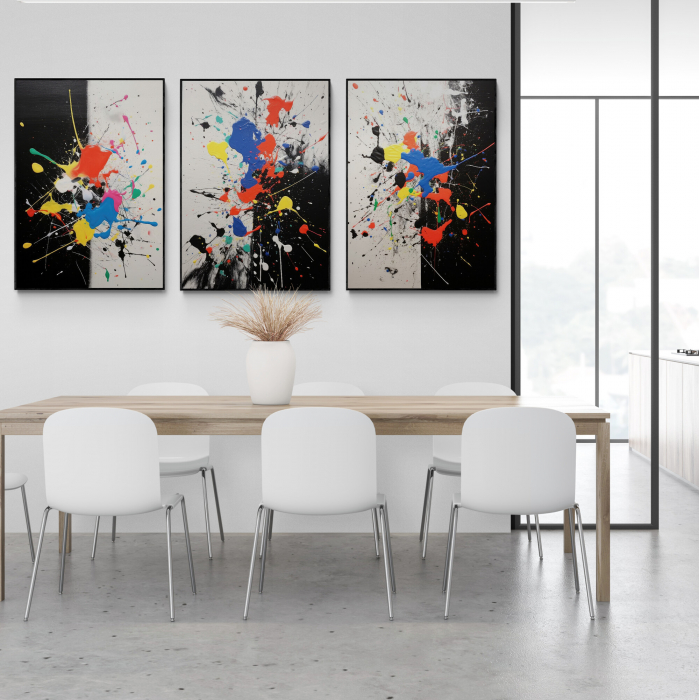 Set 3 tablouri, Intaglio, Abstracte, color, Model minimalist, nuante de negru si rosu, printuri moderne, pentru living [1]