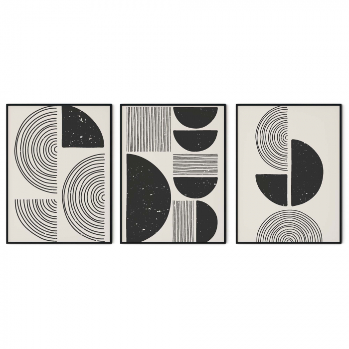 Set 3 tablouri, Intaglio, Abstracte, print pe hartie foto Fine Art, postere moderne minimaliste, Alb Negru, pentru bucatarie [6]