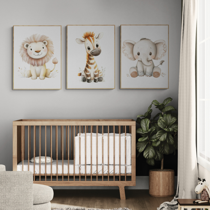 Set tablouri canvas leu, girafă, elefant pentru camera bebeluș [1]