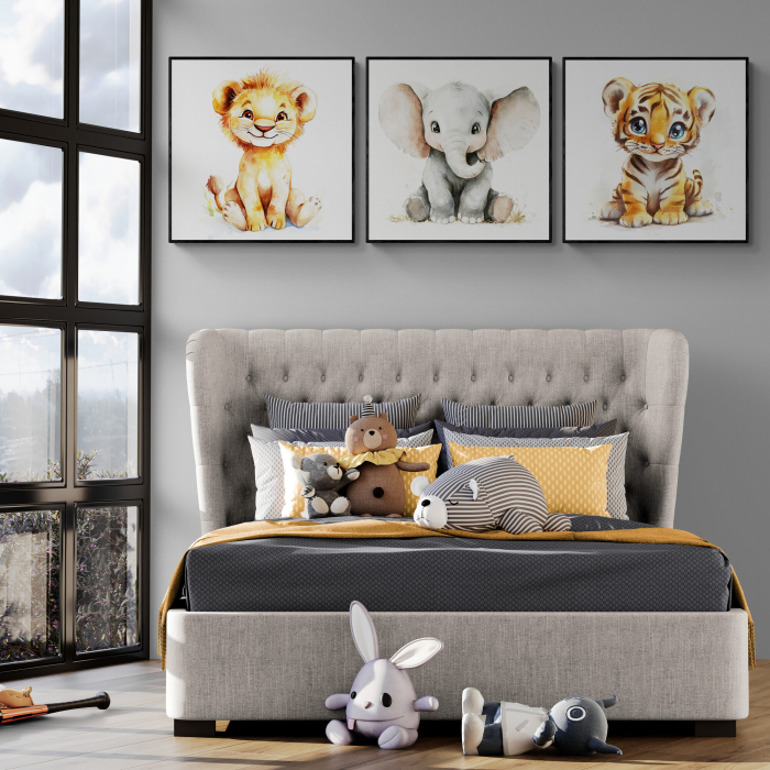 Set de 3 tablouri abstracte cu animale pentru copii - Leu, Tigru, Elefant [1]