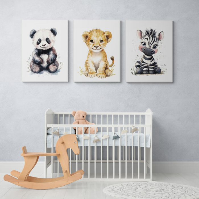 Set 3 tablouri canvas abstracte - leu, zebra, panda [1]