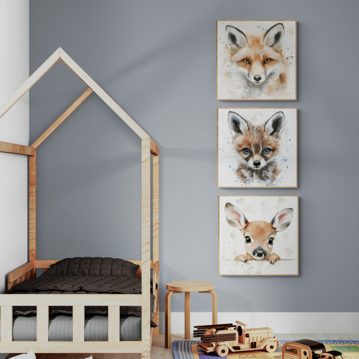 Set de 3 tablouri pentru copii, stil acuarela, animale, moderne [2]