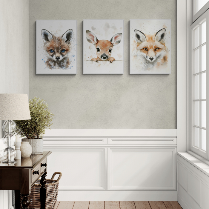 Set de 3 tablouri pentru copii, stil acuarela, animale, moderne [1]