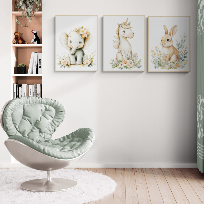 Set de 3 tablouri abstracte cu animale și flori pentru copii [1]
