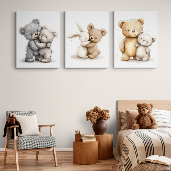 Set de 3 tablouri canvas cu ursuleți pentru copii. [1]