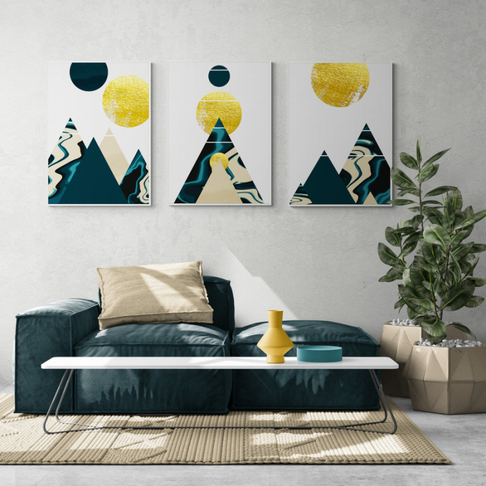 Set 3 tablouri, Intaglio, Stil Abstracte, print pe hartie foto Fine Art, Munti, Auriu, postere moderne, pentru casa, birou [1]
