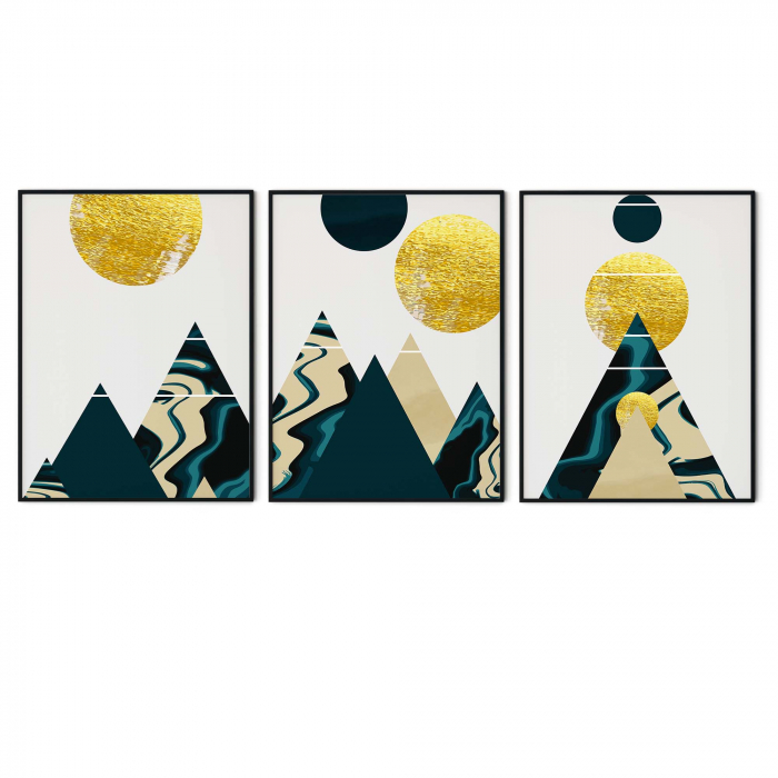 Set 3 tablouri, Intaglio, Stil Abstracte, print pe hartie foto Fine Art, Munti, Auriu, postere moderne, pentru casa, birou [6]