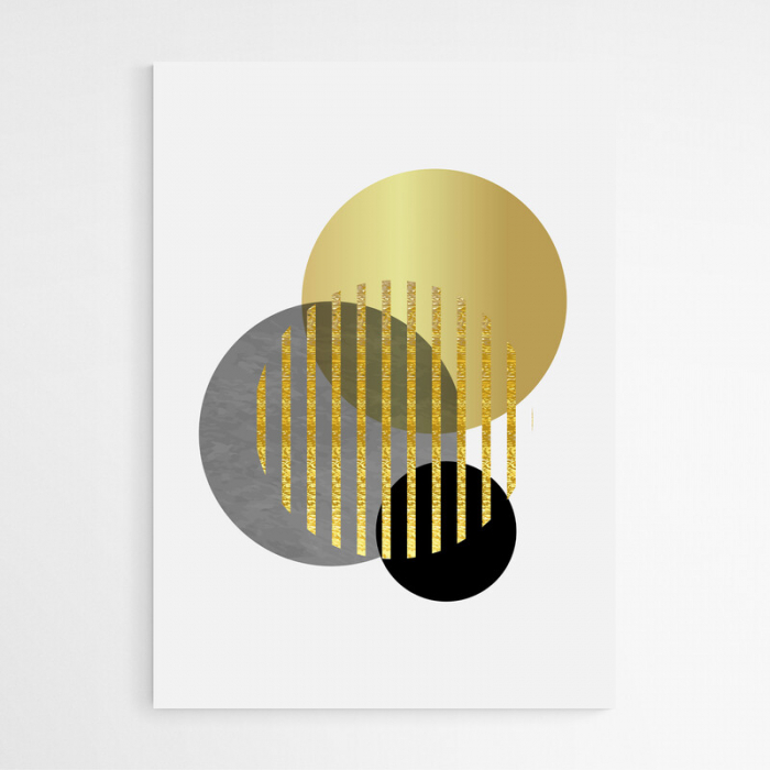 Set 3 tablouri, Intaglio, Stil Abstracte, print pe hartie foto Fine Art, Auriu, forme geometrice, postere moderne, pentru living [4]